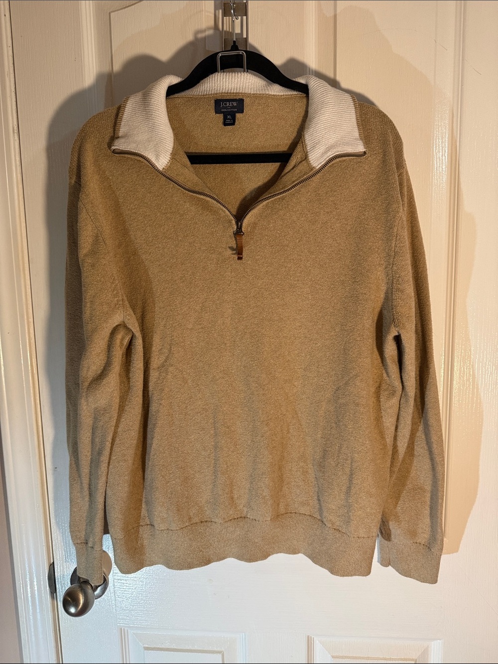 J. Crew Men’s Zip-Up Sweater in Tan with Cream Collar